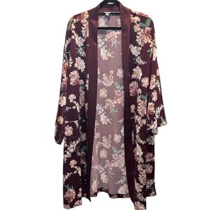 A New Day Burgundy Floral Kimono with Pockets Size Medium
